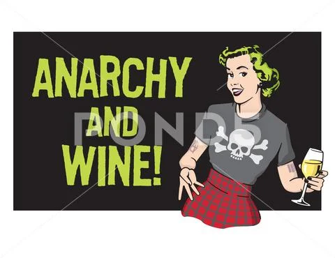 Anarchy and Wine Punk Rock Housewife Vector Design Stock Illustration