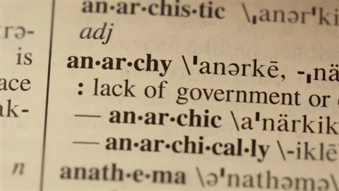 Anarchy word on dictionary page reading letters Vídeos de archivo 267176302