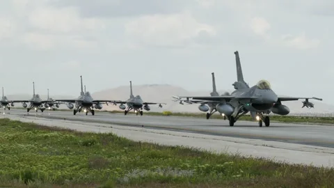 Anatolian Eagle Air Force Exercise 2023  f16s Elephant walk Stock-Footage 241659147