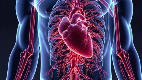 Anatomical 3D animation of a beating human heart within the chest cavity Stock Footage 332725701