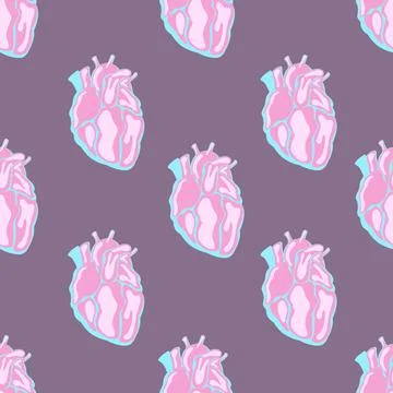 Anatomical Abstract hearts pattern. Hand drawn colored trendy seamless patterns. Stock Illustration