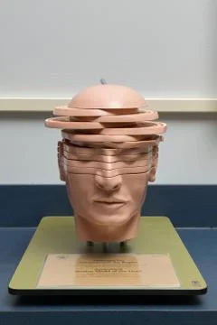 Anatomical, cross-sectioned human head model Foto stock