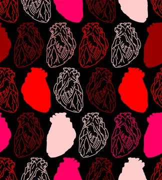 Anatomical heart hand drawing Pattern seamless Illustrazione stock