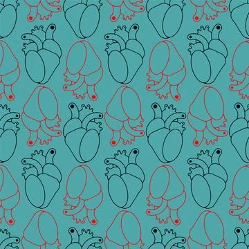 Anatomical heart pattern seamless. heart background Stock Illustration