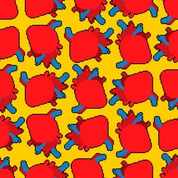 Anatomical heart pixel art pattern seamless. 8 bit Internal organ background Stock Illustration
