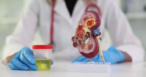 Anatomical model of kidneys and urinalysis. Diagnosis of the condition of Stock Footage 273694668