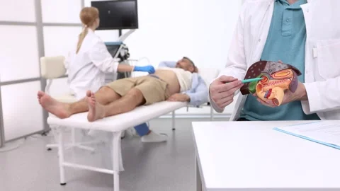 Anatomical model of liver and gallbladder on background of process of ultraso Stock Footage 320334042