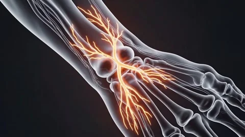 Anatomical view of nerve plexus in human hand wrist showing nervous system .. Stock Footage 335219798