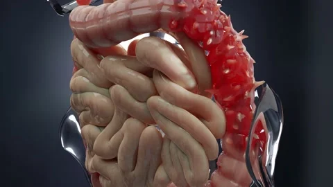 Anatomy of the human digestive system, concept of the intestine, diverticulitis Stock Footage 233015305