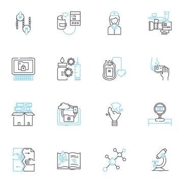 Anatomy linear icons set. Skeleton, Muscles, Tendons, Ligaments, Organs, Bs Stock Illustration