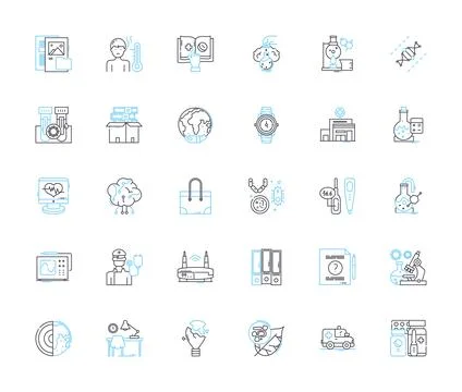 Anatomy linear icons set. Skeleton, Muscles, Tendons, Ligaments, Organs, Bs Stock Illustration