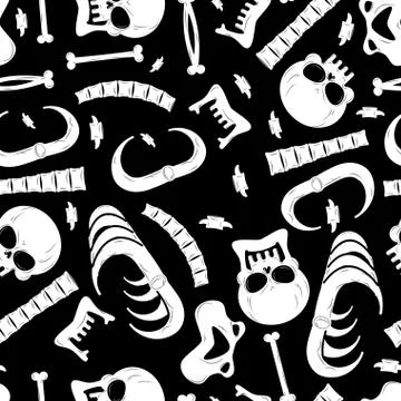 Anatomy texture.  Skeleton background. Skull ornament. Bones seamless patte.. Stockillustratie