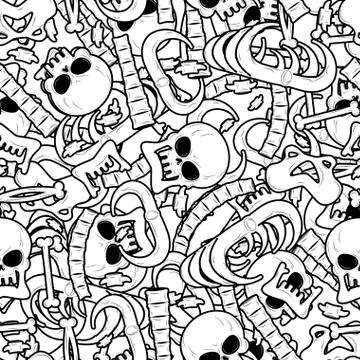 Anatomy texture. Skeleton background. Skull ornament. Bones seamless patter.. Stockillustratie