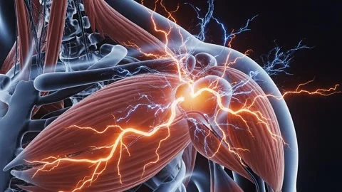 Anatomy visualization of human shoulder joint pain and nerve damage glowing.. Stock Footage 335219851