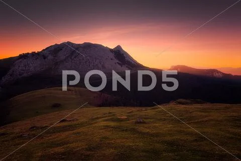 Anboto mountain at sunrise Stock Photos
