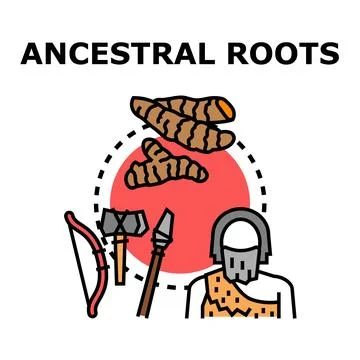 Ancestral roots concept with primitive tools and food Stock Illustration