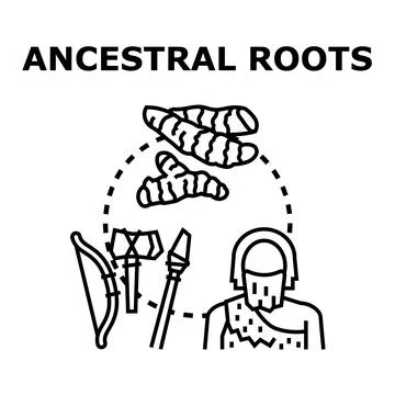 Ancestral roots concept with primitive tools and food Stock Illustration