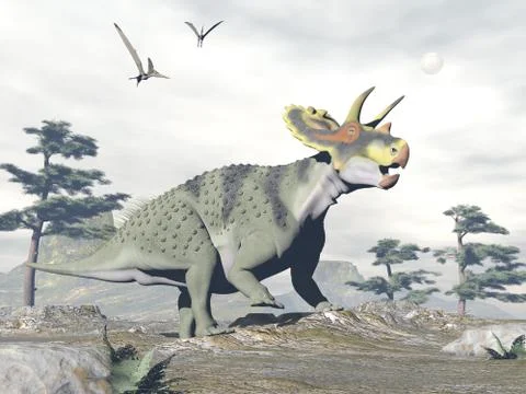 Anchiceratops dinosaur walk - 3D render Illustrazione stock