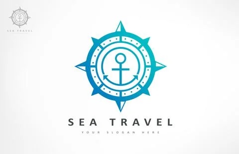 Anchor and compass logo vector. Ship and tourism design. Stock Illustration