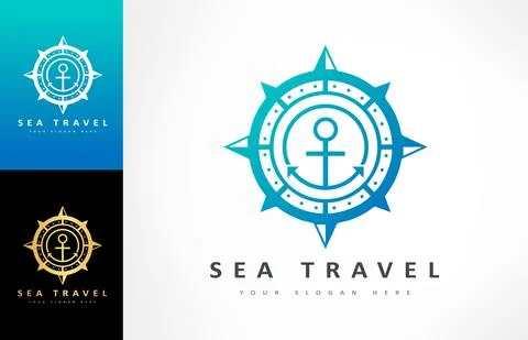 Anchor and compass logo vector. Ship and tourism design. Stock Illustration