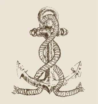 Anchor and rope doodle vector Stock Illustration