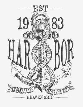 Anchor and rope doodle vector print tees Stock Illustration