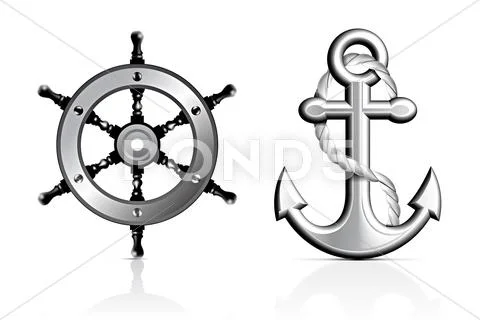 Anchor and steering wheel Stock Illustration