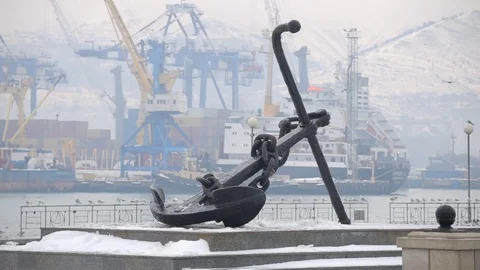 Anchor on the background of the port Stock Footage 102918065