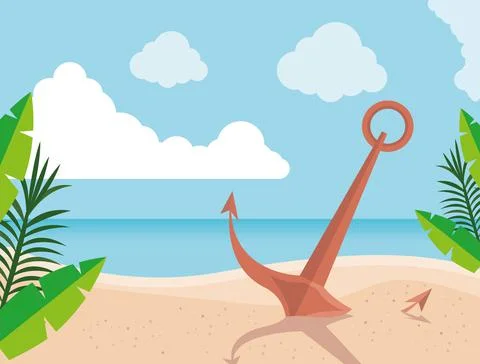 Anchor on the beach Stock Illustration