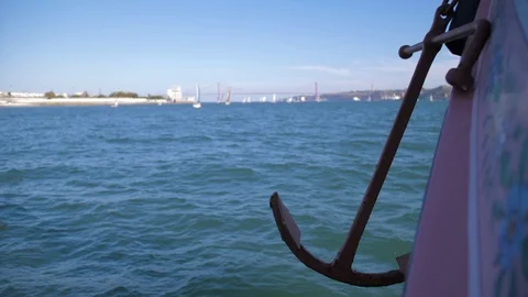 Anchor in boat while sailing 4k Stock Footage 120149301