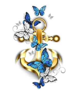 Anchor with butterflies morpho Ilustración de archivo