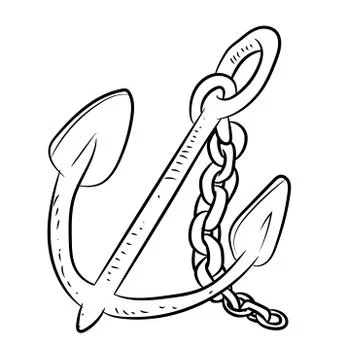Anchor Cartoon - Line Drawn Vector Stock Illustration
