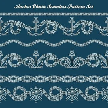 Anchor Chain Seamless Pattern Set Stock Illustration