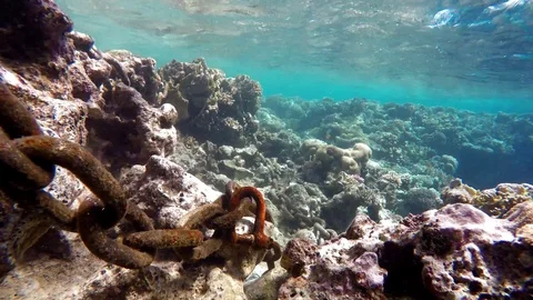 Anchor chain under the water. Stock Footage 76900794