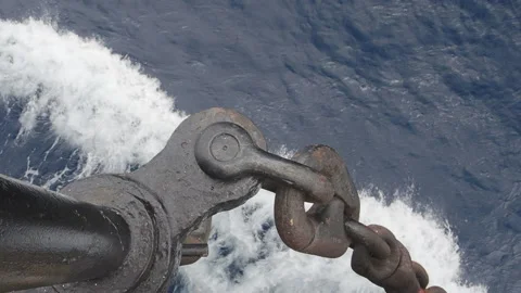 Anchor chain view on a moving ship Stock Footage 153230239