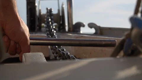 Anchor chain with a winch. Slow motion Stock Footage 117494846