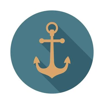 Anchor circle icon with long shadow. Flat design style. Stock Illustration