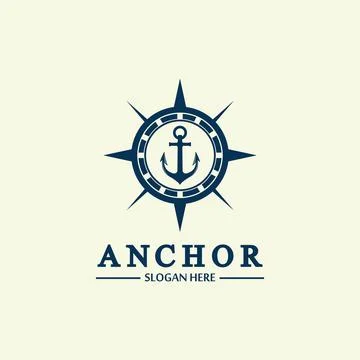 Anchor compass concept icon Logo vector illustration design,Nautical logo tem Stock Illustration