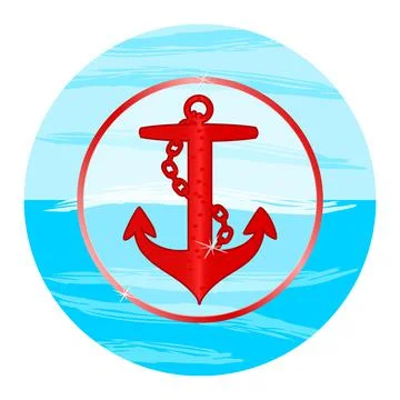 Anchor emblem with circular frame isolated on white background. Stock Illustration