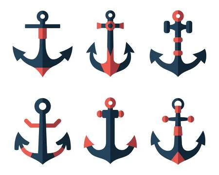 Anchor flat icons set. Nautical vessel mooring appliance, Traditional ship Stock-Illustration