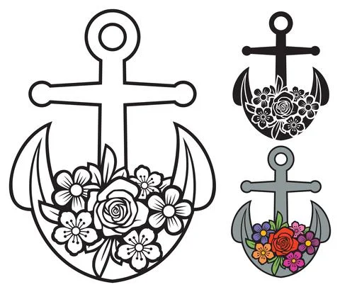 Anchor with flowers Stock Illustration