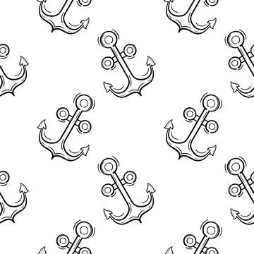 Anchor hand drawn seamless pattern Stock Illustration