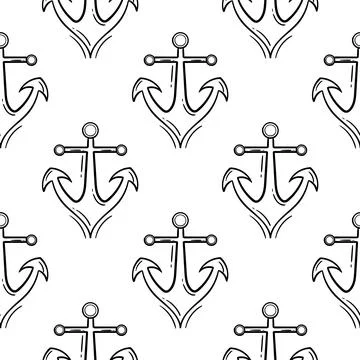 Anchor hand drawn seamless pattern Stock Illustration