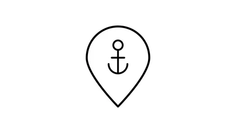 Anchor icon displayed on a map pin, symbolizing a specific location or poin.. Stock Footage 332988496
