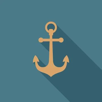 Anchor icon with long shadow. Flat design style. Stock Illustration
