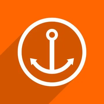 Anchor icon. Orange flat button. Web and mobile app design illustration Stock Illustration