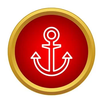 Anchor icon on red button with gold border 库存插图