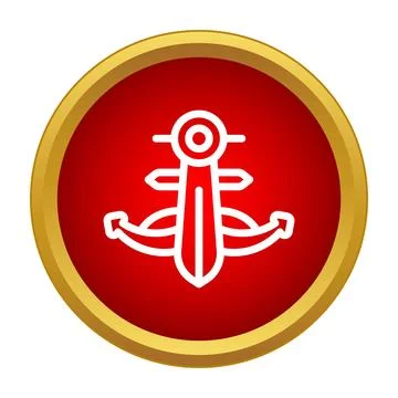 Anchor icon on red circle with gold frame 스톡 일러스트