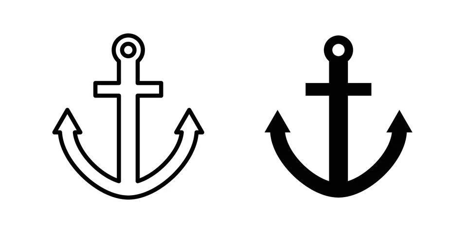 Anchor icon solid, line, and editable vector set. Stock Illustration