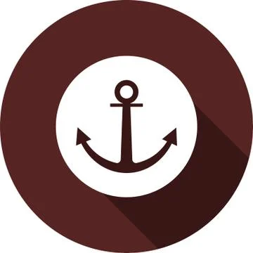 Anchor icon. White flat image on white circle with long shadow Illustrazione stock